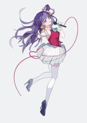 Rule 34 | + +, 1girl, full body, grey background, hair ornament, hairpin, high heels, highres, holding, holding microphone, hoshino ai (oshi no ko), idol, idol clothes, long hair, looking at viewer, microphone, nutchair, open mouth, oshi no ko, purple eyes, purple footwear, purple hair, simple background, skirt, smile, socks, solo, star (symbol), white skirt, white socks