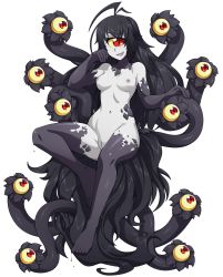 Rule 34 | 1girl, :d, absurdres, ahoge, black hair, blush, breasts, chuunioniika, colored sclera, colored skin, commission, cyclops, extra eyes, floating, full body, gazer (monster girl encyclopedia), hand on own cheek, hand on own face, highres, long hair, looking at viewer, medium breasts, monster girl, monster girl encyclopedia, navel, nipples, nude, one-eyed, open mouth, pussy, red eyes, sharp teeth, sitting, slime (substance), slit pupils, smile, smug, solo, tail, teeth, tentacles, transparent background, uncensored, white skin, yellow sclera