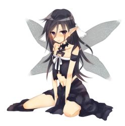 Rule 34 | belly, blush, eyes visible through hair, fairy, kirito, petite, purple eyes, red knees, simple background, skinny, solo, sword art online, translucent hair, wings
