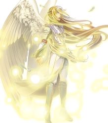 Rule 34 | 1boy, belt, blonde hair, boots, circlet, closed eyes, feathered wings, feathers, fire emblem, fire emblem: path of radiance, fire emblem: radiant dawn, fire emblem heroes, full body, highres, long hair, male focus, nintendo, official art, open mouth, pointy ears, reyson, solo, sparkle, teeth, transparent background, wings