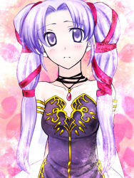 Rule 34 | 1girl, 74, blush, elbow gloves, fire emblem, fire emblem: genealogy of the holy war, gloves, hair ribbon, jewelry, long hair, multi-tied hair, necklace, nintendo, purple eyes, purple hair, ribbon, tine (fire emblem), twintails