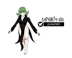 Rule 34 | breasts, euphoria-xox, floating, floating hair, green eyes, green hair, highres, looking at viewer, one-punch man, petite, short hair, small breasts, tatsumaki, thighs, white background