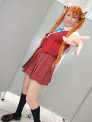 Rule 34 | bell, cosplay, hair ribbon, kagurazaka asuna, kneehighs, mahou sensei negima!, photo (medium), ribbon, rou (cosplayer), school uniform, socks, twintails