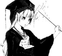 Rule 34 | 1girl, greyscale, jewelry, long hair, monochrome, necklace, solo, sousou (sousouworks), wand