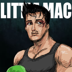 Rule 34 | 1boy, black hair, boxing gloves, little mac, male focus, nintendo, oro (zetsubou girl), parody, punch-out!!, rocky balboa, rocky iv, solo, super smash bros., sylvester stallone, tank top, trait connection