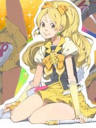 Rule 34 | 10s, 1girl, akinbo (hyouka fuyou), bad id, bad pixiv id, blonde hair, boots, brooch, cure honey, earrings, happinesscharge precure!, heart, heart brooch, jewelry, long hair, magical girl, oomori yuuko, ponytail, precure, skirt, smile, solo, split, wide ponytail, wrist cuffs, yellow eyes, yellow skirt