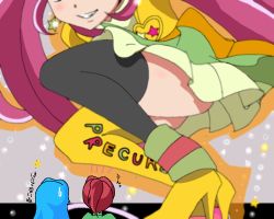 Rule 34 | 10s, 3girls, aino megumi, alternate form, artist request, ass, asymmetrical clothes, black legwear, boots, cure lovely, cure lovely (lollipop hip hop), dress, earrings, eyelashes, female focus, grin, hair ornament, hair ribbon, happinesscharge precure!, happy, jewelry, long hair, looking at viewer, magical girl, multiple girls, pink eyes, pink hair, precure, ribbon, shirayuki hime, signature, smile, thigh boots, thighhighs, thighs, twintails, wrist cuffs, yellow dress