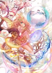Rule 34 | 1girl, bad id, bad pixiv id, blonde hair, blue eyes, branch, bubble, butterfly wings, flower, globe, hair ornament, insect wings, long hair, looking at viewer, original, revision, rose, solo, torino aqua, water, wings