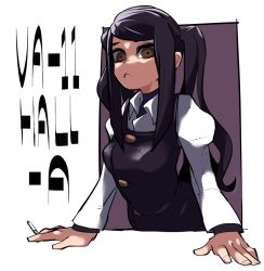 Rule 34 | 1girl, breasts, brown eyes, cigarette, closed mouth, commentary, holding, holding cigarette, jill stingray, long hair, looking at viewer, purple hair, solo, tirarizun, twintails, va-11 hall-a