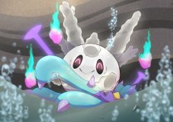 Rule 34 | :&gt;, air bubble, bubble, closed mouth, commentary request, creatures (company), galarian corsola, galarian form, game freak, gen 7 pokemon, gen 8 pokemon, glowing, highres, holding, mareanie, nintendo, no humans, nullma, pokemon, pokemon (creature), revenge, signature, smile, underwater