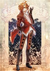 Rule 34 | 1boy, ahoge, bad id, bad pixiv id, cross, cross necklace, h@ruichi, high heels, jewelry, male focus, mole, necklace, orange hair, pixiv fantasia, pixiv fantasia 5, red hair, shoes, solo