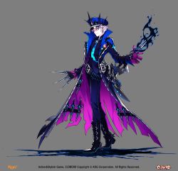 Rule 34 | 1boy, abysser (elsword), black gloves, black hat, blue eyes, blue necktie, ciel (elsword), closed mouth, coat, cross, cross earrings, earrings, elsword, expressionless, full body, gloves, hat, highres, jewelry, looking at viewer, male focus, necktie, no nose, peaked cap, pointy ears, runia (runia0), signature, simple background, solo, symbol-shaped pupils, upper body, white background, white hair