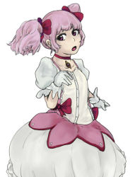 Rule 34 | 10s, 1girl, bad id, bad pixiv id, choker, flat chest, gloves, hair ribbon, kaname madoka, magical girl, mahou shoujo madoka magica, mahou shoujo madoka magica (anime), njoy, pink eyes, pink hair, puffy sleeves, ribbon, short hair, short twintails, skirt, solo, soul gem, twintails, white gloves
