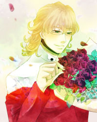 Rule 34 | 10s, 1boy, bad id, bad pixiv id, barnaby brooks jr., blonde hair, bouquet, flower, glasses, green eyes, jacket, jewelry, male focus, necklace, red jacket, rikoko, rose, solo, tiger &amp; bunny