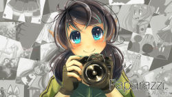 Rule 34 | 1girl, avanna, black hair, blue eyes, camera, female focus, hatsune miku, highres, long hair, partially colored, projecttiger, solo, twintails, upper body, vocaloid