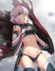 Rule 34 | 1girl, :o, bandaged arm, bandages, black gloves, black panties, black thighhighs, breasts, cowboy shot, dagger, facial scar, fate/apocrypha, fate (series), female focus, fingerless gloves, gloves, gluteal fold, green eyes, hair between eyes, halterneck, hand up, holding, holding sword, holding weapon, jack the ripper (fate/apocrypha), knife, looking at viewer, midriff, navel, open mouth, panties, sabu (sabudenego), scar, scar across eye, scar on cheek, scar on face, short hair, single fingerless glove, single glove, small breasts, solo, sword, thighhighs, thighs, underwear, unsheathed, wavy hair, weapon, white hair