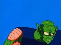 Rule 34 | 1980s (style), 1boy, animated, animated gif, antennae, blue sky, colored skin, dougi, dragon ball, egg, fangs, green skin, hole, male focus, mountain, nail, neck, oldschool, open mouth, outdoors, pain, piccolo daimaou, pointy ears, retro artstyle, saliva, sky, spitting, veins
