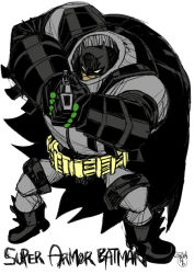 Rule 34 | 1boy, aiming, aiming at viewer, armor, batman, batman (series), belt, boots, cape, character name, dc comics, english text, gloves, gun, imaishi hiroyuki, mask, signature, simple background, solo, standing, weapon, white background