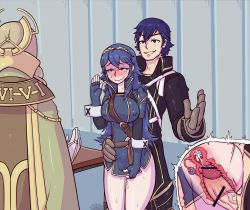 Rule 34 | 1boy, 2girls, alternate breast size, aunt and niece, bad anatomy, bad id, bad pixiv id, bar censor, blue eyes, blue hair, blush, breasts, brother and sister, censored, chrom (fire emblem), clothed sex, cross-section, cum, cum in pussy, ejaculation, emmeryn (fire emblem), father and daughter, fingerless gloves, fire emblem, fire emblem awakening, gloves, hetero, incest, internal cumshot, large breasts, long hair, lucina (fire emblem), multiple girls, nintendo, ovaries, penis, pussy juice, pussy juice stain, sex, short hair, siblings, standing, standing sex, stealth sex, striped, striped background, tears, tenk, tiara, vaginal