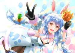 Rule 34 | 1girl, absurdres, animal ear fluff, animal ears, bad id, bad pixiv id, black gloves, black leotard, blue hair, braid, carrot hair ornament, commentary request, crown, daidai (daidai826), don-chan (usada pekora), food-themed hair ornament, fur-trimmed gloves, fur-trimmed jacket, fur trim, gloves, hair between eyes, hair ornament, highres, holding, holding crown, hololive, huge filesize, jacket, leotard, long hair, looking at viewer, open mouth, pantyhose, playboy bunny, rabbit ears, rabbit girl, red eyes, sidelocks, sleeveless, solo, strapless, thick eyebrows, thigh strap, twin braids, usada pekora, usada pekora (1st costume), v, virtual youtuber, white hair, white jacket, | |