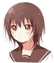 Rule 34 | 1girl, brown eyes, brown hair, closed mouth, collarbone, expressionless, funami yui, looking away, namori, nanamori school uniform, school uniform, short hair, simple background, sketch, solo, upper body, white background, yuru yuri