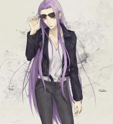 Rule 34 | 1girl, breasts, casual, cleavage, fashion, fate/stay night, fate (series), long hair, medusa (fate), medusa (rider) (fate), mmm (xbit), purple hair, small breasts, solo, sunglasses, very long hair