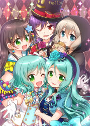Rule 34 | 10s, 5girls, :d, ;d, aoba moca, aqua hair, argyle, argyle background, argyle clothes, bang dream!, black choker, black hair, black jacket, blue eyes, blue flower, blue neckwear, blue rose, bow, bowtie, braid, bread, buttons, choker, clothes writing, commentary request, crop top, cropped jacket, cross-laced clothes, double-breasted, earrings, flower, food, frills, gloves, gold trim, green eyes, grey hair, hair bow, hair flower, hair ornament, hairband, hanazono tae, hand on own arm, hat, hat ribbon, headwear writing, hikawa hina, hikawa sayo, holding, holding flower, holding food, hood, hood up, hooded jacket, jacket, jewelry, long hair, looking at viewer, multiple girls, neck ribbon, necklace, one eye closed, open mouth, ousawa kanata, pendant, pom pom (clothes), ponytail, purple hair, red eyes, red ribbon, ribbon, rose, sailor collar, seta kaoru, short hair, short sleeves, shorts, siblings, side braids, sisters, smile, sparkle, star (symbol), star hair ornament, striped bow, striped bowtie, striped clothes, striped neckwear, teeth, top hat, twins, upper teeth only, white gloves, yellow bow