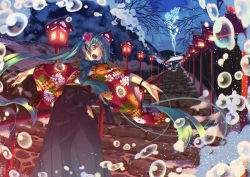 Rule 34 | 1girl, aqua hair, bracelet, bubble, commentary, cupe., energy, english commentary, floating hair, forest, hatsune miku, highres, japanese clothes, jewelry, kimono, kyoto, leaning back, long hair, looking at viewer, mixed-language commentary, nature, open hands, open mouth, solo, torii, very long hair, vocaloid, wide sleeves