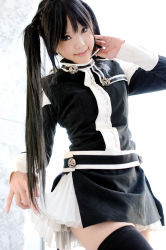 Rule 34 | 1girl, asian, black hair, blue eyes, breasts, color contacts, cosplay, cosplay photo, d.gray-man, fang, kipi-san, lenalee lee, lenalee lee (cosplay), long hair, looking at viewer, mole, petite, photo (medium), real life, skirt, small breasts, solo, thighhighs, twintails, zettai ryouiki