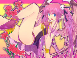 Rule 34 | 1girl, 2009, akino subaru, blue eyes, breasts, flower, galge.com, hair ribbon, long hair, navel, nipples, open mouth, original, pink hair, pointy ears, ribbon, see-through, small breasts, solo, twintails, wallpaper, wings, wrist cuffs