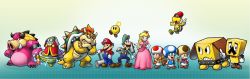 Rule 34 | 2girls, 6+boys, @ @, angry, blonde hair, boots, bowser, bracelet, broggy (mario), broque monsieur, brown hair, cane, claws, clenched hand, collar, corporal paraplonk, crossed arms, crown, dress, earrings, elbow gloves, electricity, facial hair, fangs, fawful, flying, gem, glasses, gloves, grin, hammer, hand on own hip, hat, highres, jewelry, koopa, koopa paratroopa, long hair, long image, luigi, mario, mario &amp; luigi rpg, mario &amp; luigi: bowser&#039;s inside story, mario (series), midbus, multiple boys, multiple girls, mustache, nintendo, pink dress, princess, princess peach, red hair, shell, smile, snout, spiked bracelet, spiked collar, spikes, star (symbol), starlow, suspenders, toad (mario), toadbert, toadsworth, weapon, wide image, wings