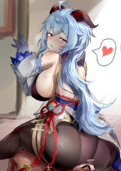 Rule 34 | 1boy, 1girl, absurdres, ahoge, back, backless outfit, bar censor, black leotard, black pantyhose, blue gloves, blue hair, blush, bodystocking, bodysuit, bow, breasts, censored, chinese knot, clothed sex, detached sleeves, flower knot, from behind, ganyu (genshin impact), genshin impact, girl on top, gloves, gold trim, heart, hetero, highres, horns, huge breasts, leotard, leotard under clothes, long hair, looking at viewer, looking back, low ponytail, nose blush, pantyhose, penis, purple eyes, qianshui baodan, reverse cowgirl position, sex, sex from behind, sideboob, sidelocks, spoken heart, straddling, tassel, thighlet, torn clothes, torn legwear, vaginal, vision (genshin impact), white sleeves