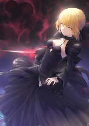 Rule 34 | 1girl, absurdres, artoria pendragon (all), artoria pendragon (fate), black choker, black dress, blonde hair, braid, breasts, choker, cleavage, closed mouth, commentary request, dress, excalibur morgan (fate), expressionless, fate/stay night, fate (series), floating hair, french braid, gothic lolita, hair between eyes, highres, holding, holding sword, holding weapon, itaco, juliet sleeves, lolita fashion, long dress, long sleeves, looking at viewer, puffy sleeves, saber alter, short hair, sidelocks, small breasts, solo, standing, sword, weapon, wide sleeves, wind, yellow eyes