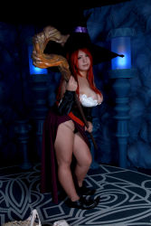 Rule 34 | 1girl, asian, breasts, chouzuki maryou, cosplay, dragon&#039;s crown, hat, highres, hip focus, large breasts, photo (medium), plump, red hair, solo, witch, sorceress (dragon&#039;s crown), sorceress (dragon&#039;s crown) (cosplay), staff, thick thighs, thighs, wide hips, witch hat