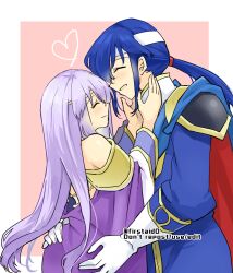 Rule 34 | 1boy, 1girl, bare shoulders, blue hair, brother and sister, cape, circlet, closed eyes, dress, fire emblem, fire emblem: genealogy of the holy war, headband, holding, hug, implied incest, incest, julia (fire emblem), nintendo, purple hair, reaching towards another, seliph (fire emblem), siblings, simple background, white headband, yukia (firstaid0)