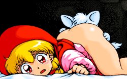 Rule 34 | 1990s (style), akazukin chacha, animated, animated gif, artist request, ass, bed, blonde hair, blush, chacha, chacha (akazukin chacha), hood, looping animation, no panties, non-web source, open mouth, pc-98 (style), retro artstyle, riiya (akazukin chacha), tears, wolf