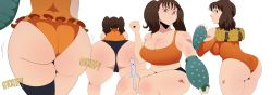 Rule 34 | 1girl, absurdres, ass, backpack, bag, barrybbeesly, breasts, brown hair, cleavage, curvy, diane (nanatsu no taizai), giant, giantess, highres, huge ass, large breasts, leotard, motion lines, nanatsu no taizai, panties, purple eyes, single thighhigh, solo, sports bra, thick thighs, thighhighs, thighs, twintails, underwear, wide hips
