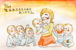 Rule 34 | 10s, baby, colored pencil (medium), highres, marine umi 7, matsuno matsuyo, mother and son, osomatsu-san, painting (medium), sextuplets, traditional media, watercolor (medium)