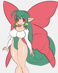 Rule 34 | 1girl, breasts, character request, dismania (xenoman), fairy, green hair, highleg, highleg leotard, large breasts, leotard, looking at viewer, solo, tagme, wings