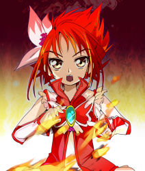 Rule 34 | 00s, 1girl, cure rouge, fingerless gloves, fire, gloves, ixy, looking at viewer, magical girl, natsuki rin, precure, red eyes, red hair, red theme, short hair, solo, spiked hair, yes! precure 5, yes! precure 5 gogo!