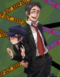 Rule 34 | 1boy, 1girl, adachi tooru, age difference, androgynous, atlus, bad id, bad pixiv id, blue eyes, blue hair, brown eyes, cabbie hat, cestla-vie, crossdressing, dark persona, detective, hat, height difference, persona, persona 4, pout, reverse trap, school uniform, shirogane naoto, short hair, wavy hair, yellow eyes