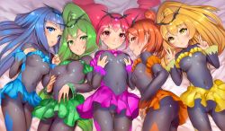 Rule 34 | 10s, 5girls, ass, bad end beauty, bad end happy, bad end march, bad end peace, bad end precure, bad end sunny, bad id, bad pixiv id, bed, bed sheet, black bodysuit, blonde hair, blue dress, blue eyes, blue hair, blue skirt, blush, bodysuit, grabbing another&#039;s breast, breasts, cameltoe, covered erect nipples, covered navel, dark persona, double v, dress, drill hair, earrings, eyelashes, grabbing, green dress, green eyes, green hair, hair bun, hair ornament, happy, high ponytail, jewelry, long hair, looking at viewer, lying, magical girl, medium breasts, mikurou (nayuta), multiple girls, navel, nipples, on back, on side, orange dress, orange eyes, orange hair, pink dress, pink eyes, pink hair, ponytail, precure, pussy, see-through, short hair, single hair bun, skirt, small breasts, smile, smile precure!, tiara, twin drills, twintails, uncensored, v, yellow dress, yellow eyes