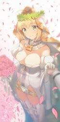 Rule 34 | 10s, 1boy, 1girl, absurdres, ahoge, bad id, bad pixiv id, bare shoulders, belt, blonde hair, blush, bodysuit, bouquet, breasts, bridal veil, chain, cleavage, detached collar, elbow gloves, fate/extra, fate/extra ccc, fate/grand order, fate (series), flower, gloves, green eyes, head tilt, hetero, highleg, highleg leotard, highres, holding, holding bouquet, holding hands, large breasts, leotard, light smile, lips, lock, long sleeves, looking at viewer, medium breasts, nero claudius (bride) (fate), nero claudius (bride) (third ascension) (fate), nero claudius (fate), nero claudius (fate) (all), ochiaki, outstretched hand, padlock, parted lips, petals, pink flower, pink rose, pov, pov hands, red flower, red rose, rose, short hair, simple background, solo focus, standing, strapless, strapless leotard, tareme, thighhighs, veil, white background, white gloves, white leotard, white thighhighs, wide sleeves, wrist cuffs, zipper