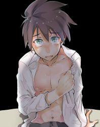 Rule 34 | 1boy, bad id, bad pixiv id, black hair, blush, darren shan, fangs, from above, green eyes, highres, male focus, onion pickles, open mouth, shirt, short hair, solo, tears, the saga of darren shan, torn clothes, torn shirt, vampire