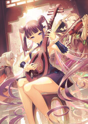 Rule 34 | 1girl, 2boys, absurdres, antonio salieri (fate), antonio salieri (second ascension) (fate), bare shoulders, black dress, black suit, blonde hair, blue eyes, blunt bangs, breasts, china dress, chinese clothes, curly hair, detached sleeves, double bun, dress, fate/grand order, fate (series), formal, gloves, hair bun, half updo, highres, instrument, jacket, jewelry, large breasts, long hair, long sleeves, multiple boys, music, nashimoto tsumire, piano, piano bench, pinstripe jacket, pinstripe pattern, pinstripe suit, pipa (instrument), playing instrument, playing piano, purple hair, red eyes, shirt, short hair, sidelocks, smile, striped suit, suit, thighs, twintails, very long hair, white hair, wolfgang amadeus mozart (fate), yang guifei (fate), yang guifei (first ascension) (fate)