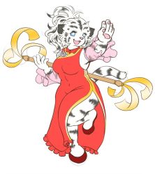 Rule 34 | artist request, blue eyes, chinese clothes, furry, open mouth, white tiger