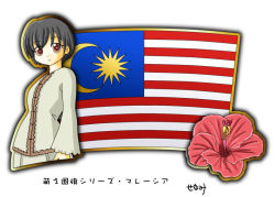 Rule 34 | 1girl, black hair, flag, malaysia, malaysian flag, murakami senami, short hair