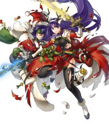 Rule 34 | 2girls, alondite, altina (fire emblem), altina (winter) (fire emblem), animal ears, antlers, bell, black legwear, blue eyes, blue hair, box, breasts, capelet, clenched teeth, closed mouth, deer ears, fake animal ears, fire emblem, fire emblem: radiant dawn, fire emblem heroes, fur trim, gift, gift box, gloves, glowing, glowing weapon, hair ornament, hat, headband, highres, holding, holding sword, holding weapon, horns, kita senri, leg up, long hair, low-tied long hair, medium breasts, multiple girls, nintendo, official art, one eye closed, parted lips, pom pom (clothes), purple hair, ragnell, red gloves, reindeer antlers, sanaki kirsch altina, santa hat, sword, teeth, thighhighs, torn clothes, torn legwear, transparent background, very long hair, weapon, white footwear, white gloves, wide sleeves, yellow eyes
