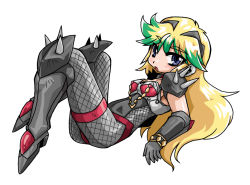 Rule 34 | 1990s (style), 1girl, ahoge, armor, ayakawa himeko, blonde hair, blue eyes, bodysuit, boots, chain, choker, colored tips, elbow gloves, full body, ginga ojou-sama densetsu yuna, gloves, greaves, green hair, high heels, knee boots, long hair, multicolored hair, okuri ookami, open mouth, pauldrons, retro artstyle, shoes, shoulder armor, simple background, solo, spikes, streaked hair, white background