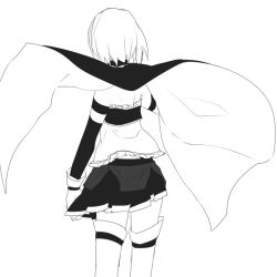 Rule 34 | 10s, 1girl, armband, back, bad id, bad pixiv id, ciel arc, from behind, gloves, greyscale, magical girl, mahou shoujo madoka magica, mahou shoujo madoka magica (anime), miki sayaka, monochrome, short hair, solo, thighhighs, zettai ryouiki